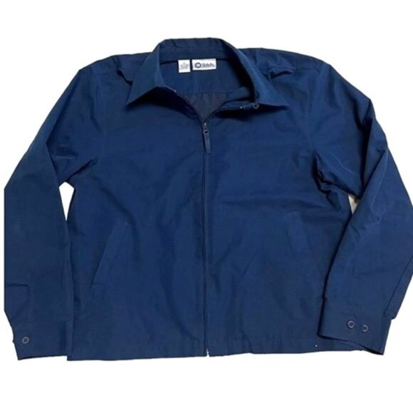 Mens Navy Blue Stitch Lightweight Polyester Jacket With Button Cuffs & Zipper Fr - Picture 1 of 7